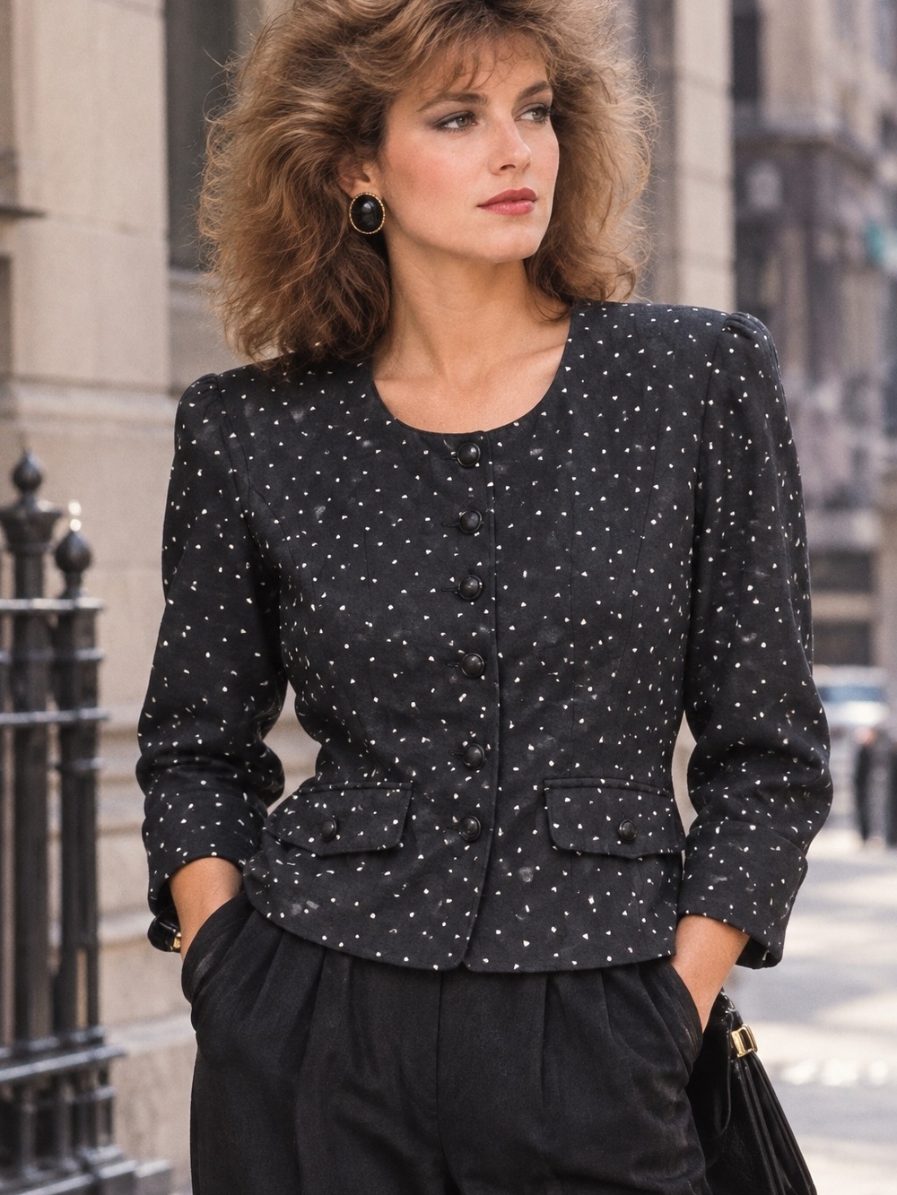 Women's Vintage 1980s Black Polka Dot Button-Front Jacket Sz M/L